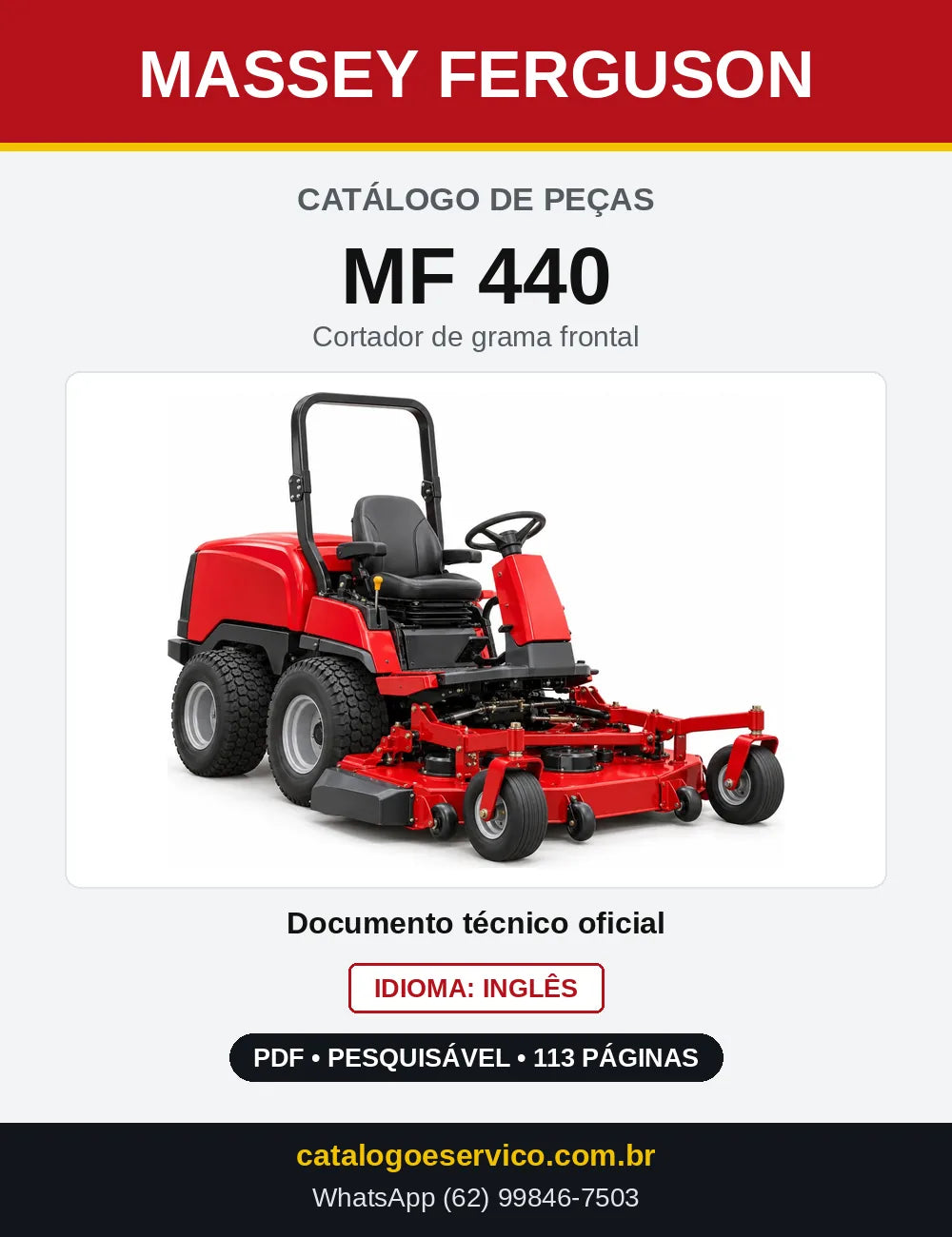 Capa do Catálogo de Peças Massey Ferguson MF 440 — Cortador de grama frontal
