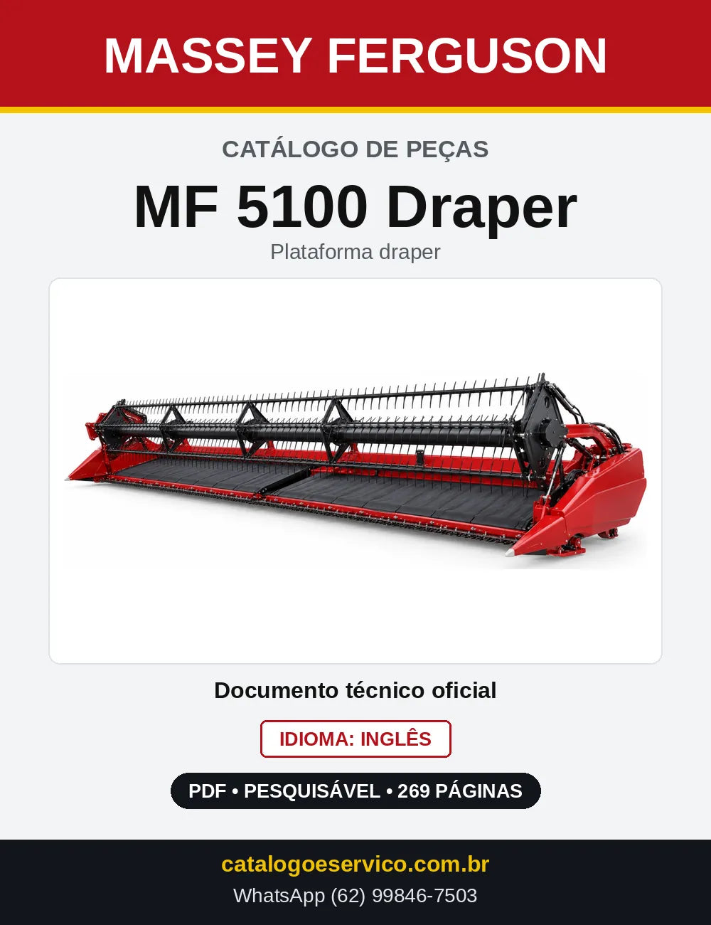 Capa do Catálogo de Peças Massey Ferguson MF 5100 Draper — Plataforma draper