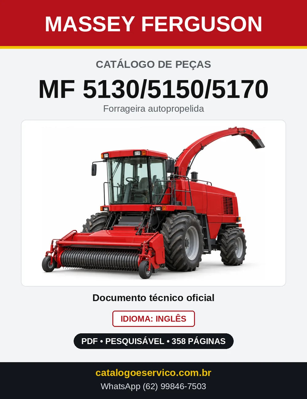 Capa do Catálogo de Peças Massey Ferguson MF 5130/5150/5170 — Forrageira autopropelida
