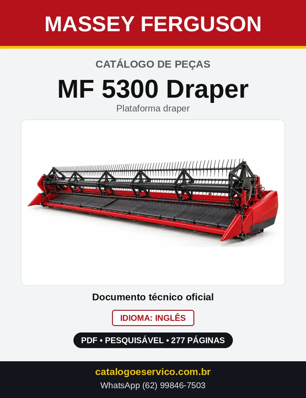 Capa do Catálogo de Peças Massey Ferguson MF 5300 Draper — Plataforma draper