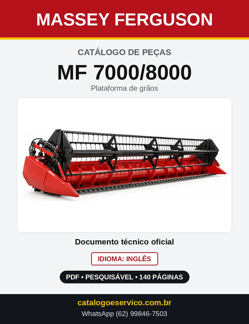 Capa do Catálogo de Peças Massey Ferguson MF 7000/8000 — Plataforma de grãos