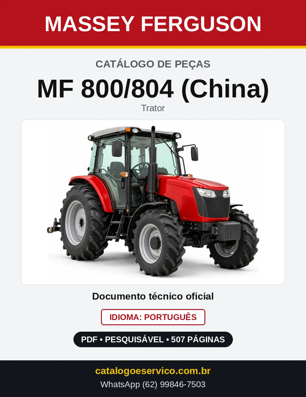 Capa do Catálogo de Peças Massey Ferguson MF 800/804 (China) — Trator
