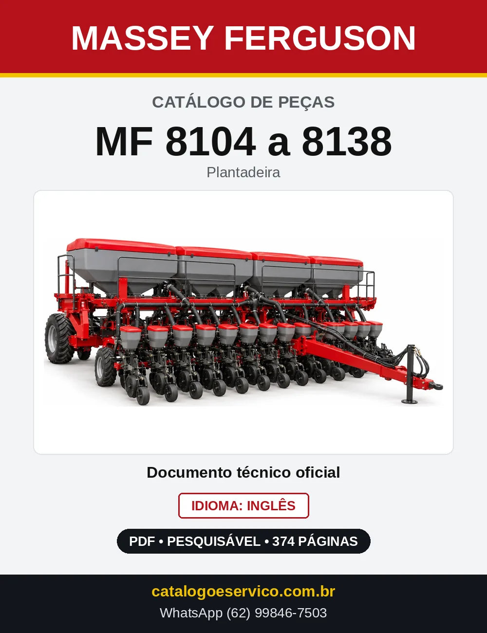 Capa do Catálogo de Peças Massey Ferguson MF 8104 a 8138 — Plantadeira