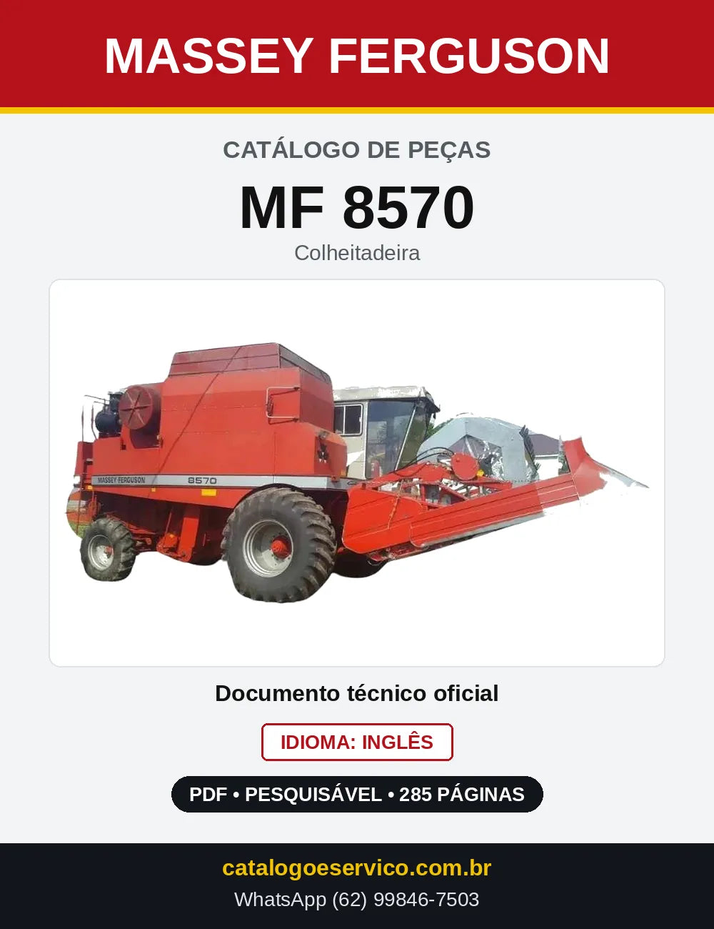 Capa do Catálogo de Peças Massey Ferguson MF 8570 — Colheitadeira