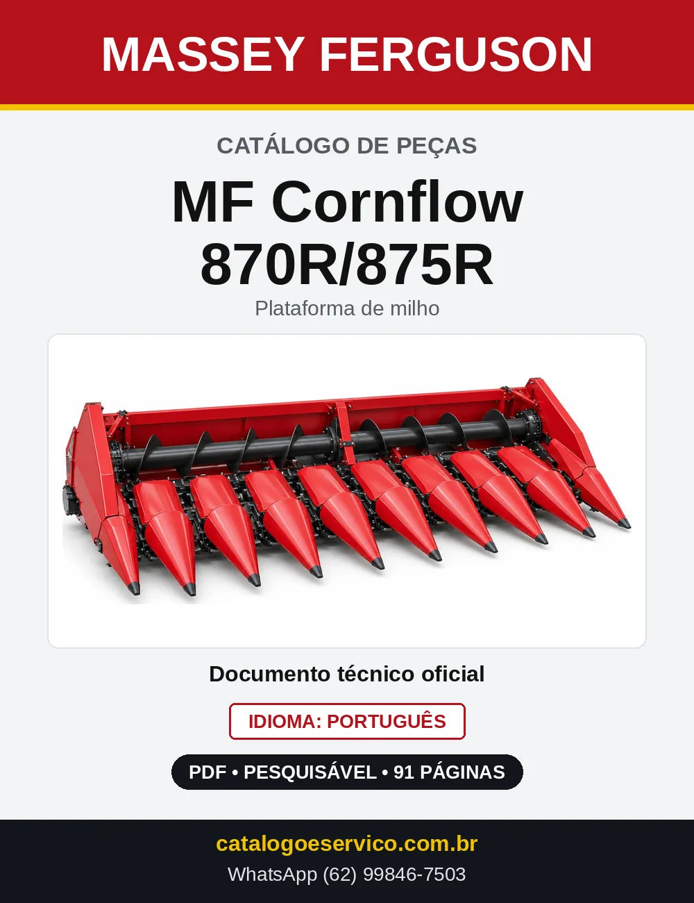 Capa do Catálogo de Peças Massey Ferguson MF Cornflow 870R/875R — Plataforma de milho