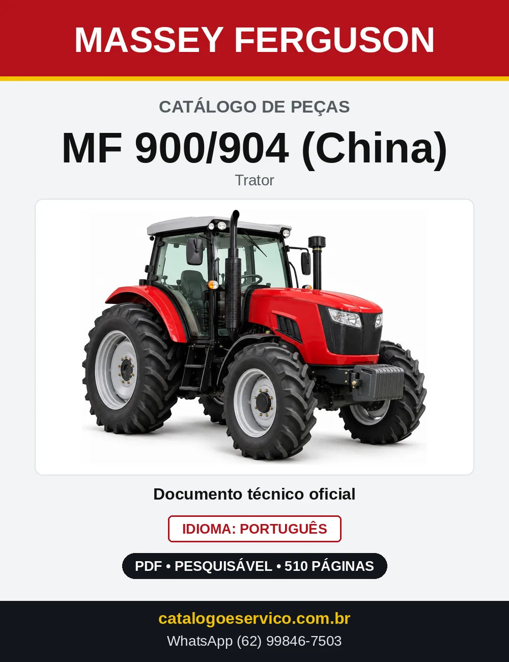Capa do Catálogo de Peças Massey Ferguson MF 900/904 (China) — Trator