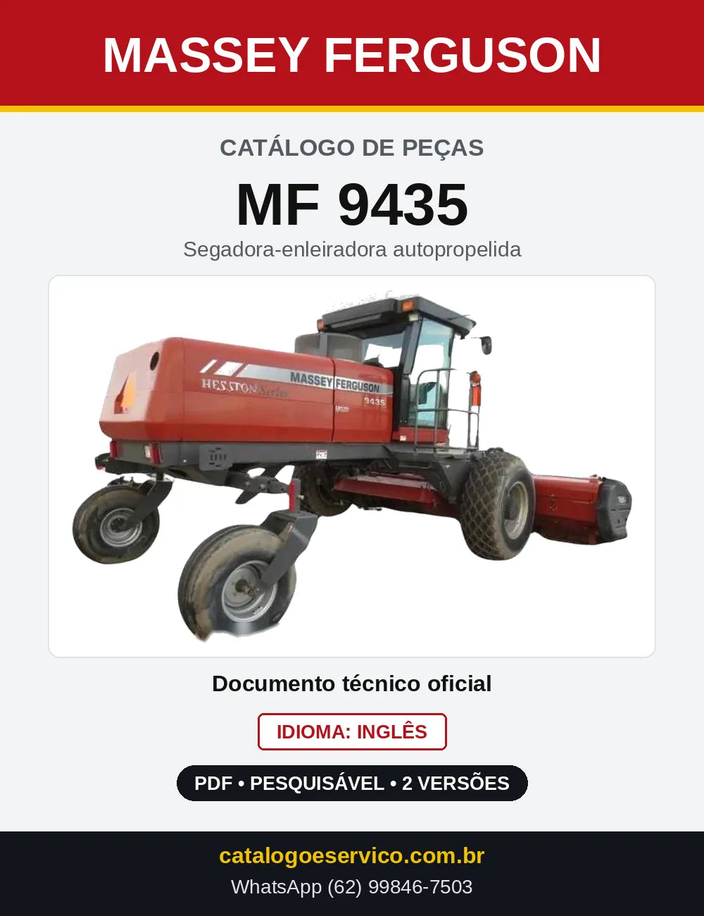 Capa do Catálogo de Peças Massey Ferguson MF 9435 — Segadora-enleiradora autopropelida