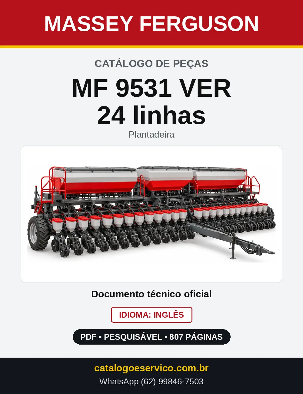 Capa do Catálogo de Peças Massey Ferguson MF 9531 VER 24 linhas — Plantadeira
