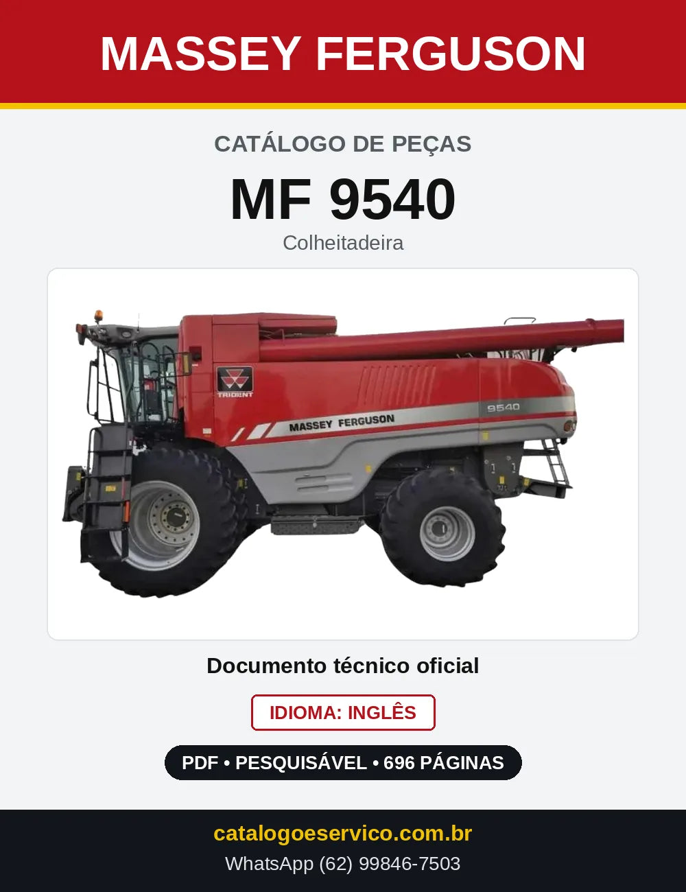 Capa do Catálogo de Peças Massey Ferguson MF 9540 — Colheitadeira