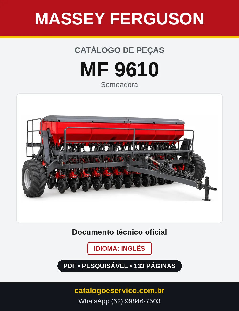 Capa do Catálogo de Peças Massey Ferguson MF 9610 — Semeadora