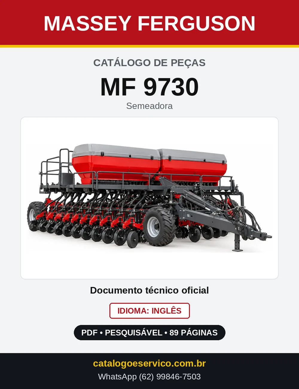 Capa do Catálogo de Peças Massey Ferguson MF 9730 — Semeadora