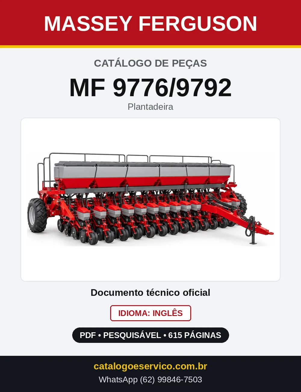 Capa do Catálogo de Peças Massey Ferguson MF 9776/9792 — Plantadeira