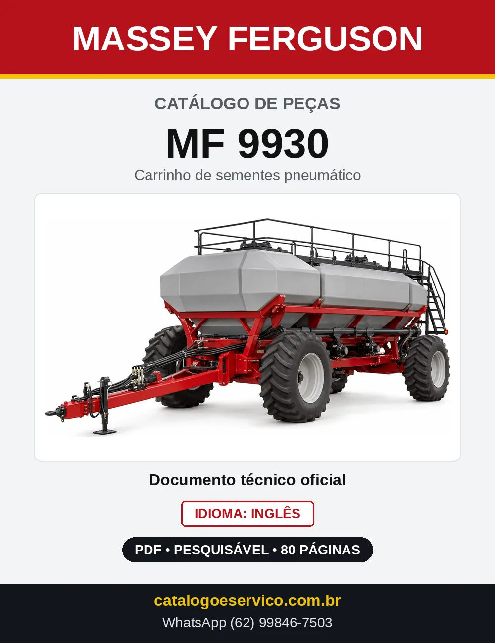 Capa do Catálogo de Peças Massey Ferguson MF 9930 — Carrinho de sementes pneumático