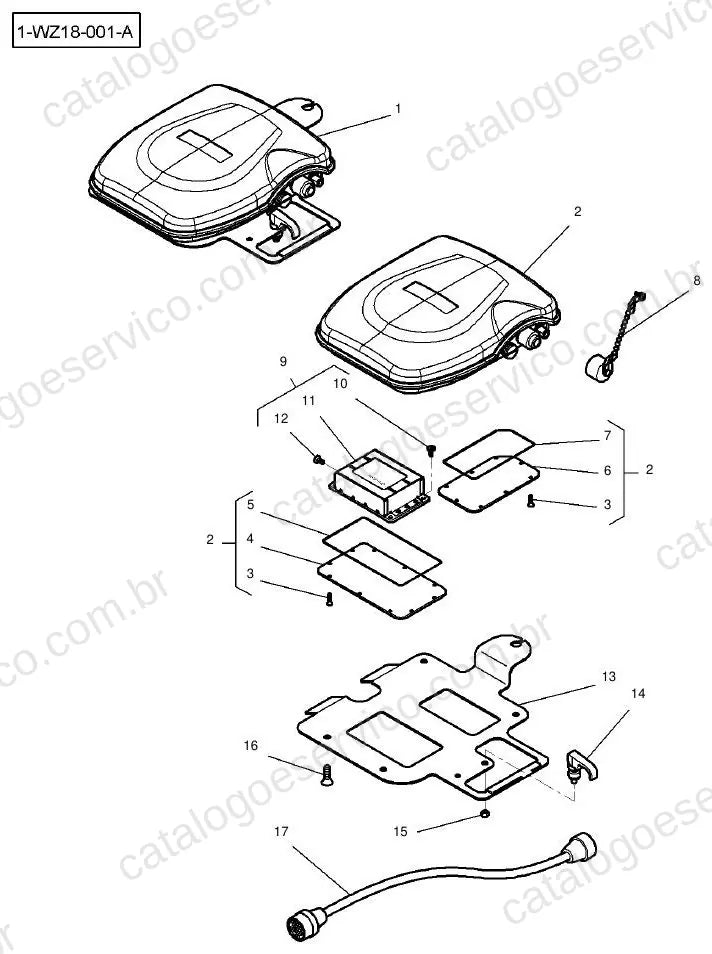 Vista explodida do Catálogo de Peças Massey Ferguson Acessórios Auto-Guide MF 6400, 7400 e 8400 — exemplo 1