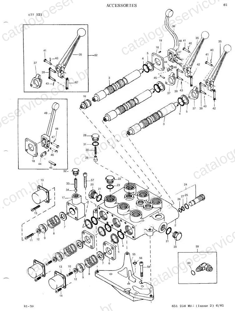 Vista explodida do Catálogo de Peças Massey Ferguson Acessórios MF 100, 200 e 1000 — exemplo 1
