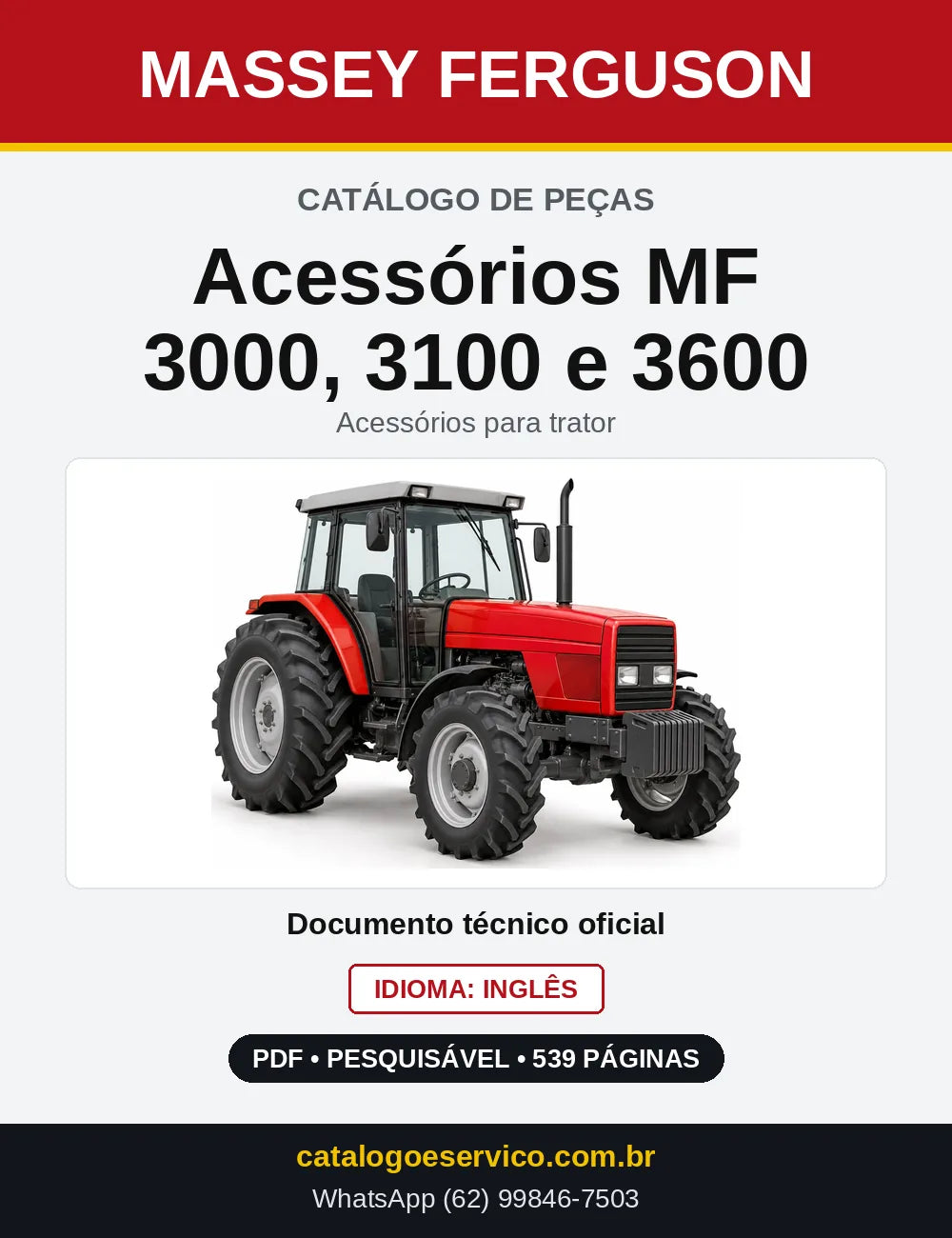 Capa do Catálogo de Peças Massey Ferguson Acessórios MF 3000, 3100 e 3600 — Acessórios para trator