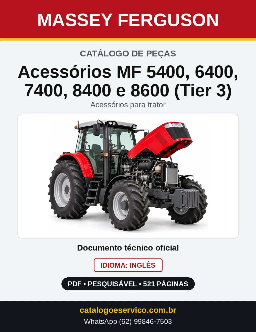 Capa do Catálogo de Peças Massey Ferguson Acessórios MF 5400, 6400, 7400, 8400 e 8600 (Tier 3) — Acessórios para trator