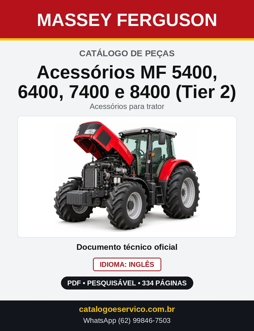 Capa do Catálogo de Peças Massey Ferguson Acessórios MF 5400, 6400, 7400 e 8400 (Tier 2) — Acessórios para trator