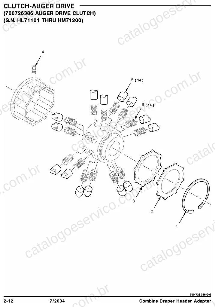 Vista explodida do Catálogo de Peças Massey Ferguson Adaptador de plataforma draper — exemplo 1