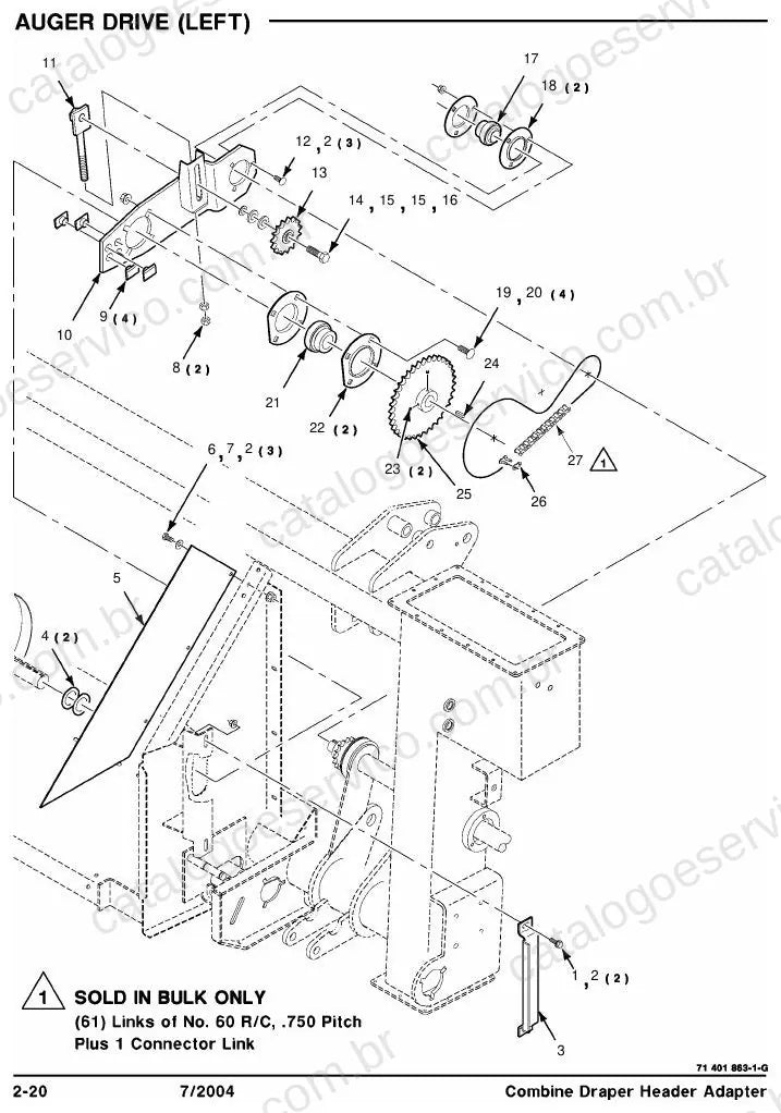 Vista explodida do Catálogo de Peças Massey Ferguson Adaptador de plataforma draper — exemplo 2