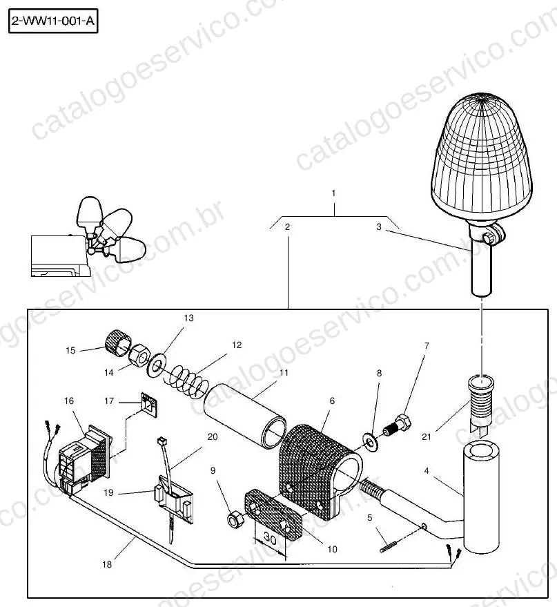 Vista explodida do Catálogo de Peças Massey Ferguson Cabine Mauser MF 1205 a 1260 — exemplo 1