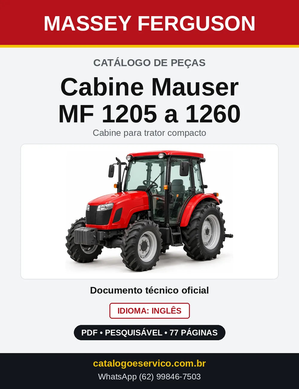 Capa do Catálogo de Peças Massey Ferguson Cabine Mauser MF 1205 a 1260 — Cabine para trator compacto