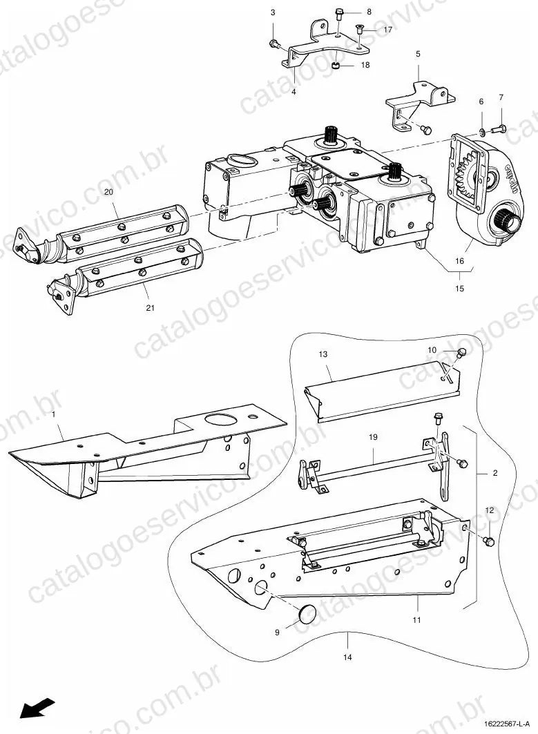 Vista explodida do Catálogo de Peças Massey Ferguson MF Cornflow 670R/675R — exemplo 4