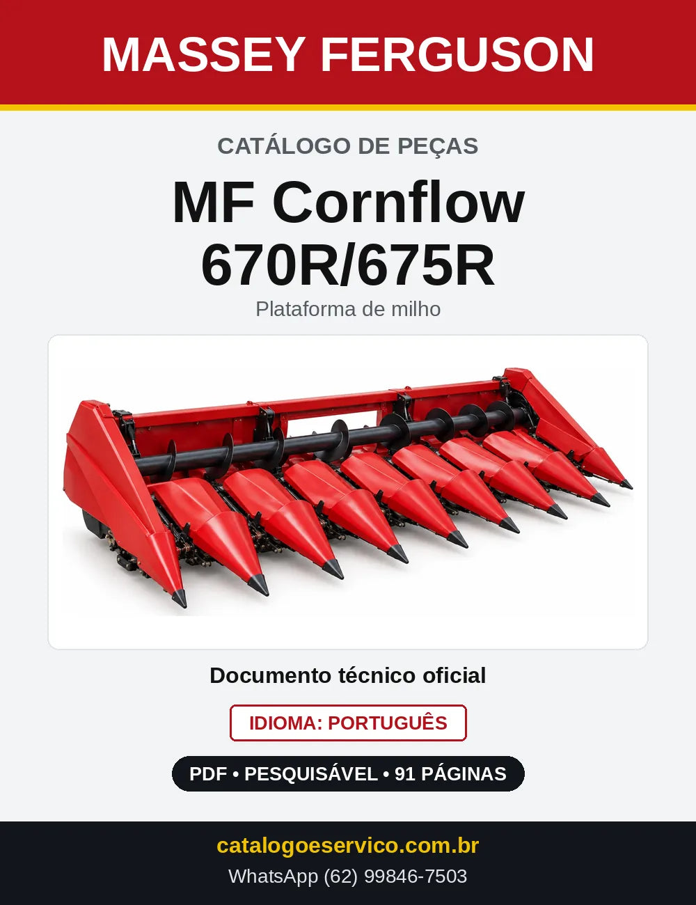 Capa do Catálogo de Peças Massey Ferguson MF Cornflow 670R/675R — Plataforma de milho