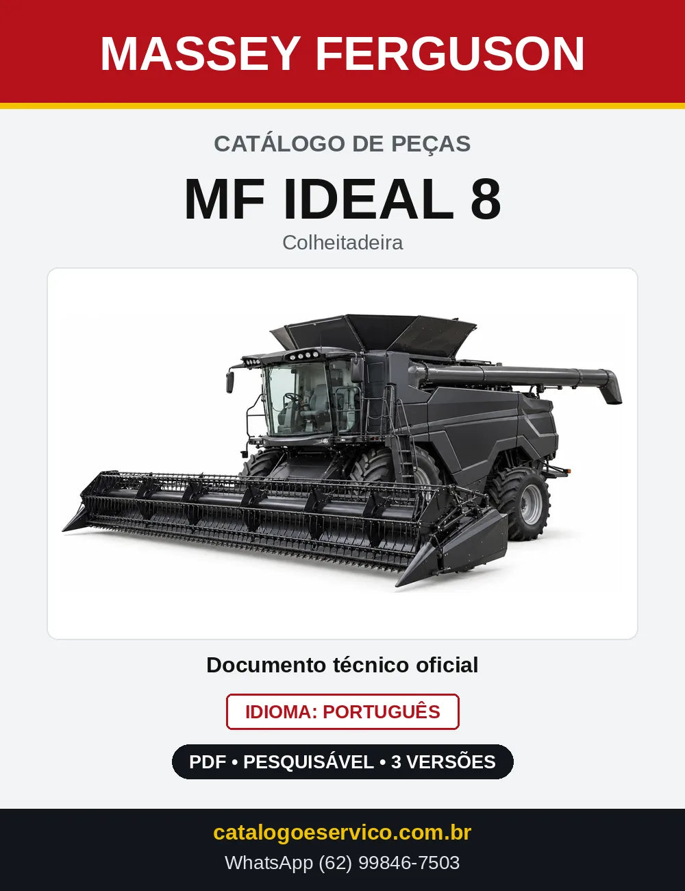 Capa do Catálogo de Peças Massey Ferguson MF IDEAL 8 — Colheitadeira