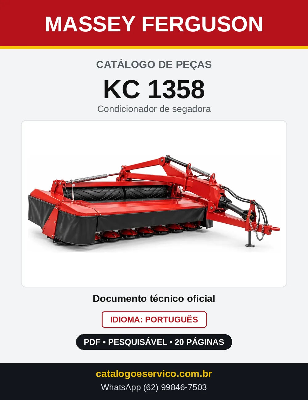 Capa do Catálogo de Peças Massey Ferguson KC 1358 — Condicionador de segadora