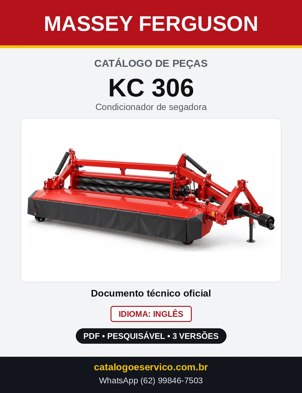Capa do Catálogo de Peças Massey Ferguson KC 306 — Condicionador de segadora
