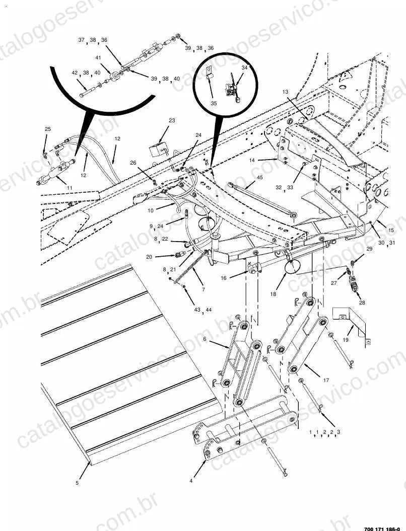 Vista explodida do Catálogo de Peças Massey Ferguson Kit de enleiramento WR9735 a WR9870 — exemplo 1