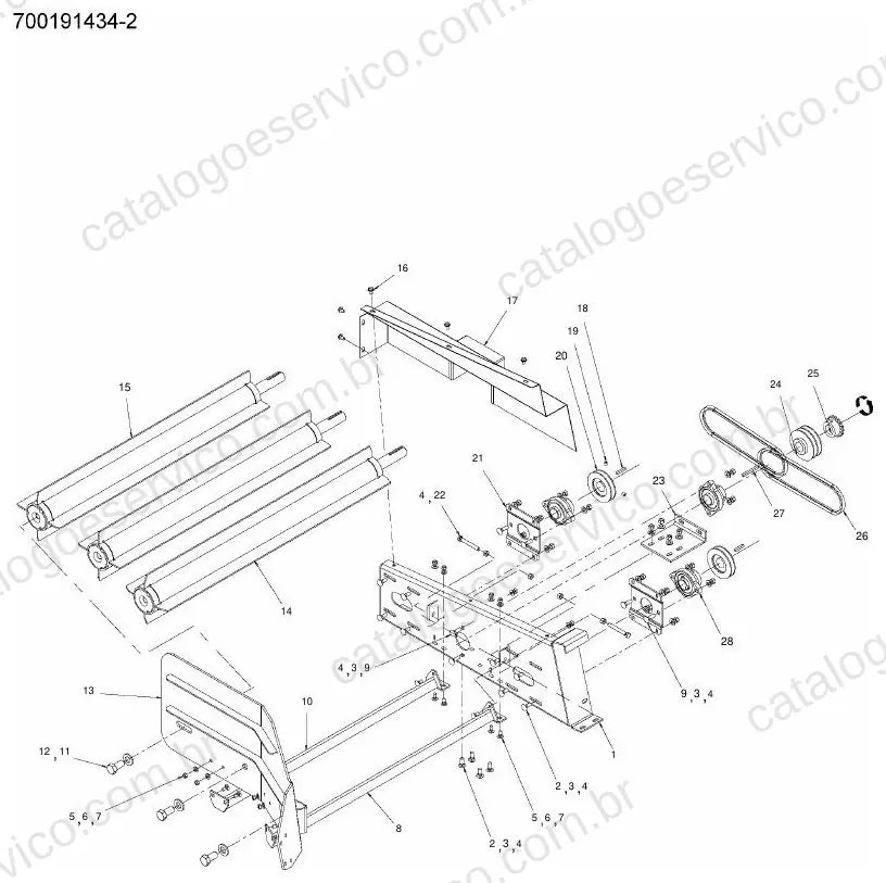 Vista explodida do Catálogo de Peças Massey Ferguson Kit de enleiramento WR9735 a WR9870 — exemplo 2