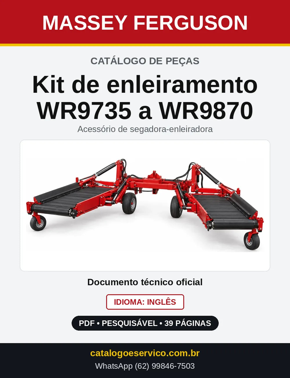 Capa do Catálogo de Peças Massey Ferguson Kit de enleiramento WR9735 a WR9870 — Acessório de segadora-enleiradora