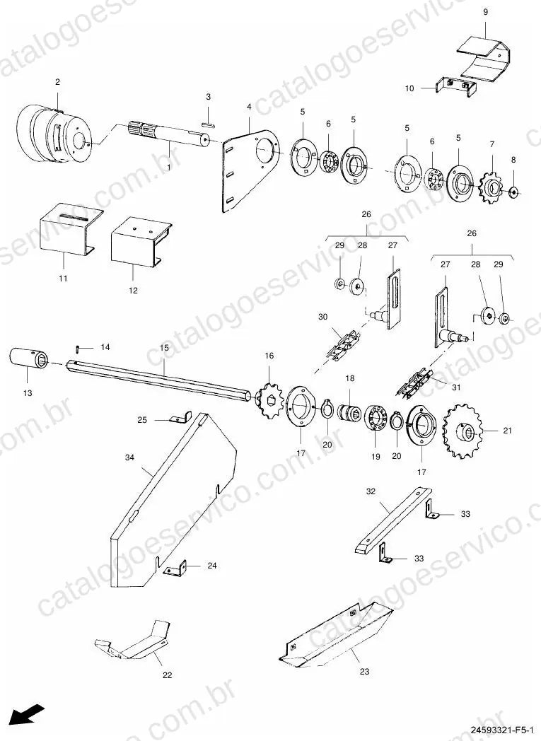 Vista explodida do Catálogo de Peças Massey Ferguson MF 1006/1008 — exemplo 1