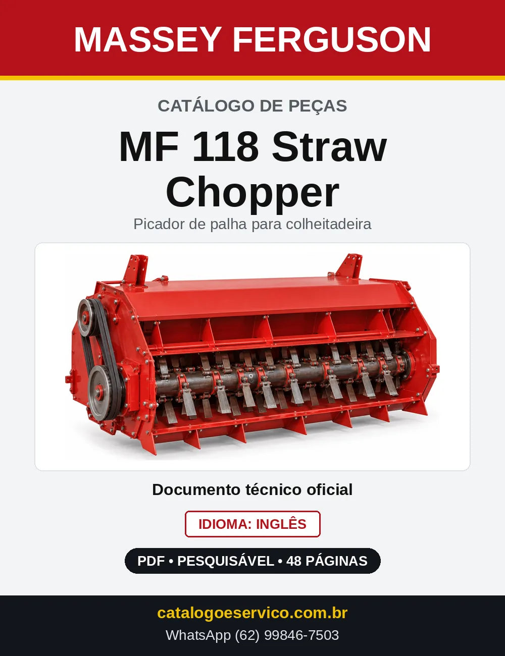 Capa do Catálogo de Peças Massey Ferguson MF 118 Straw Chopper — Picador de palha para colheitadeira