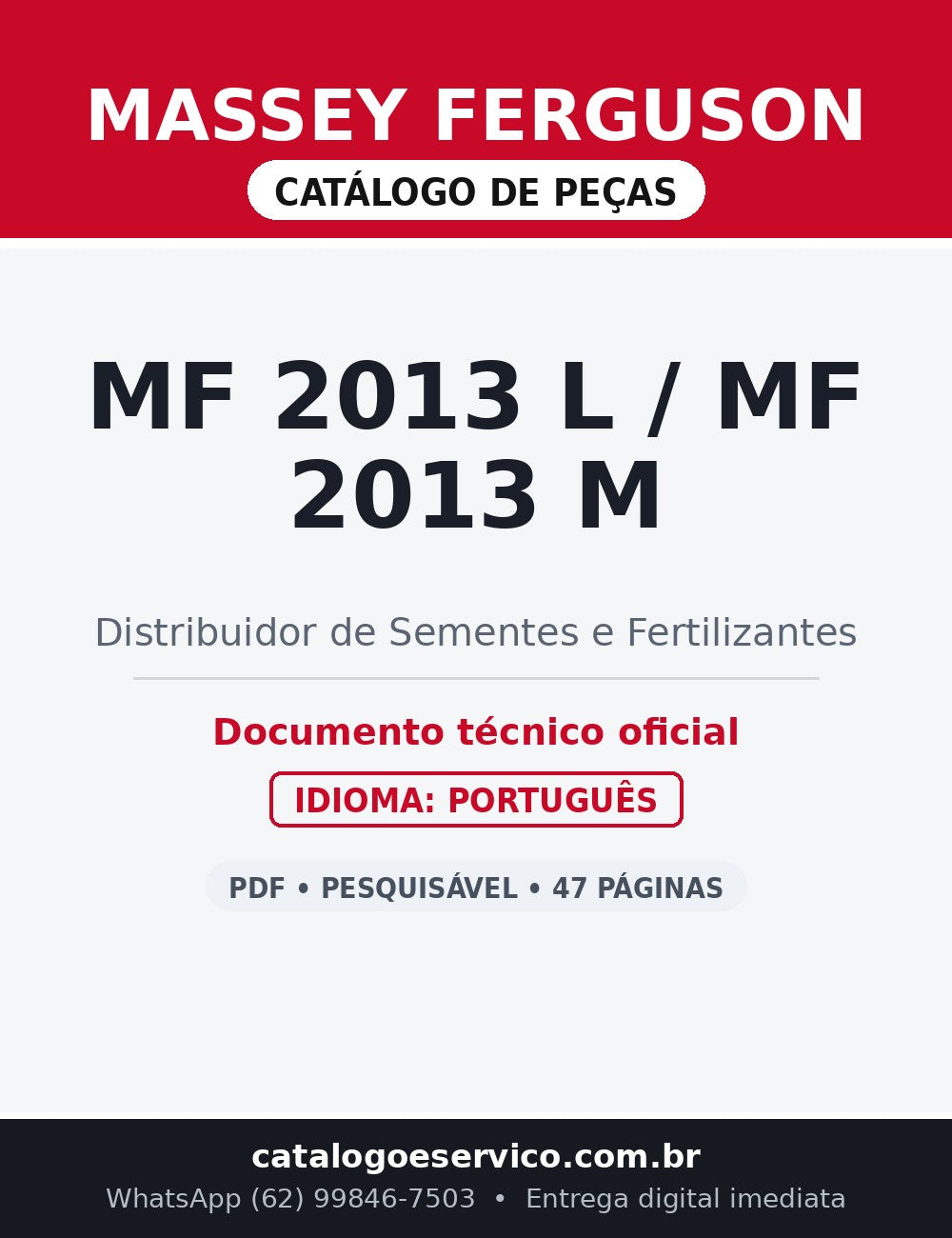 Catálogo de Peças Massey Ferguson MF 2013 L / M — Distribuidor de Sementes