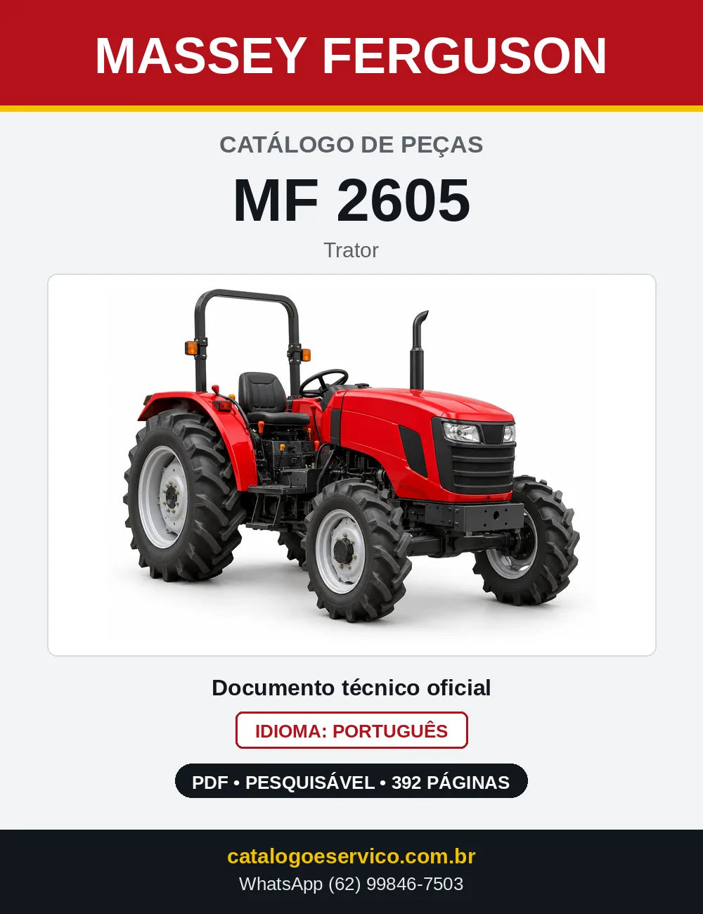 Capa do catálogo de peças Massey Ferguson MF 2605 em PDF