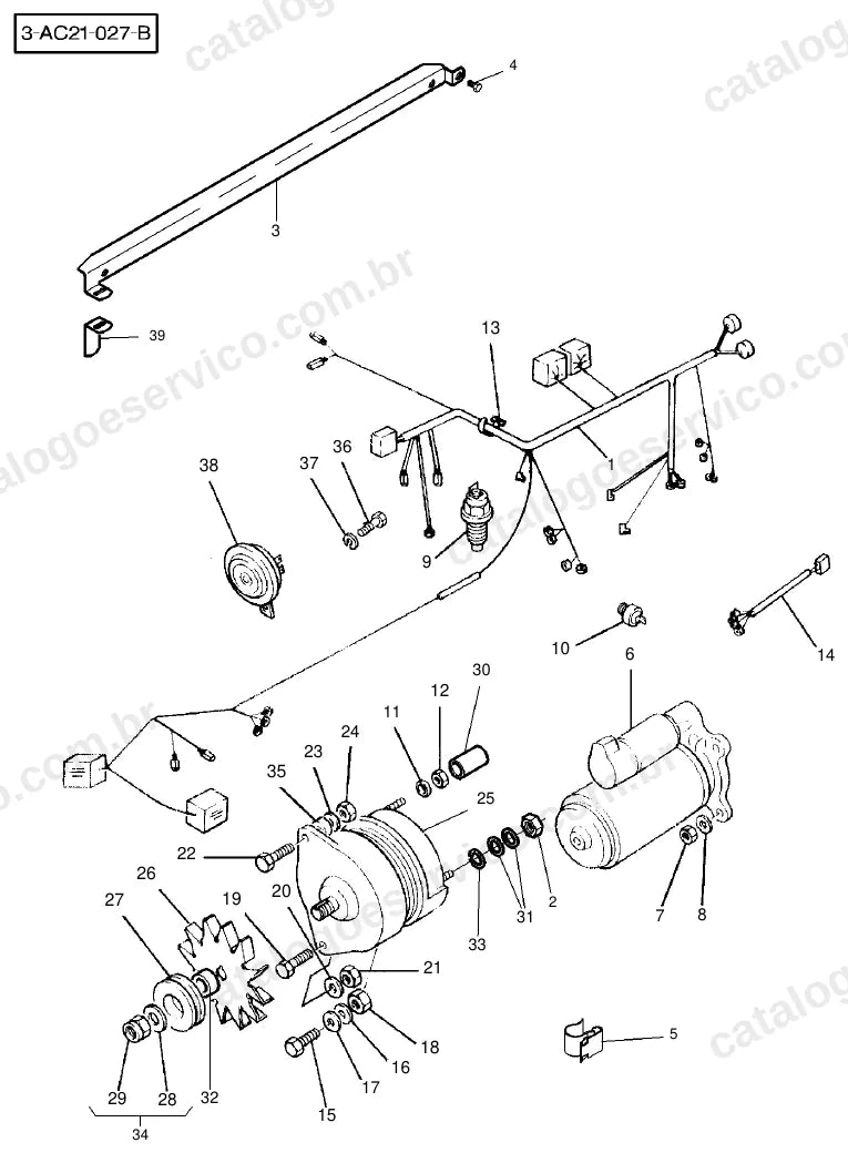Vista explodida do catálogo de peças Massey Ferguson MF 390 — figura 1