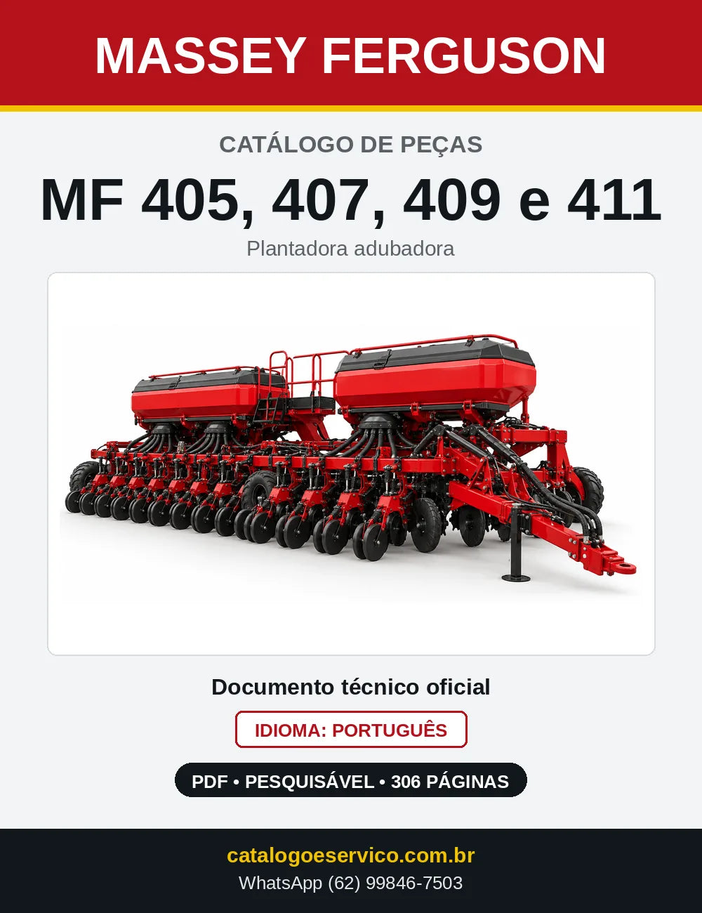 Capa do catálogo de peças Massey Ferguson MF 405, 407, 409 e 411 em PDF