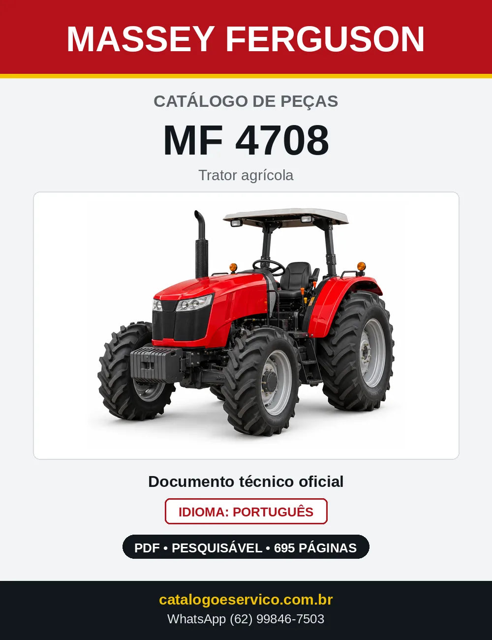 Capa do catálogo de peças Massey Ferguson MF 4708 em PDF