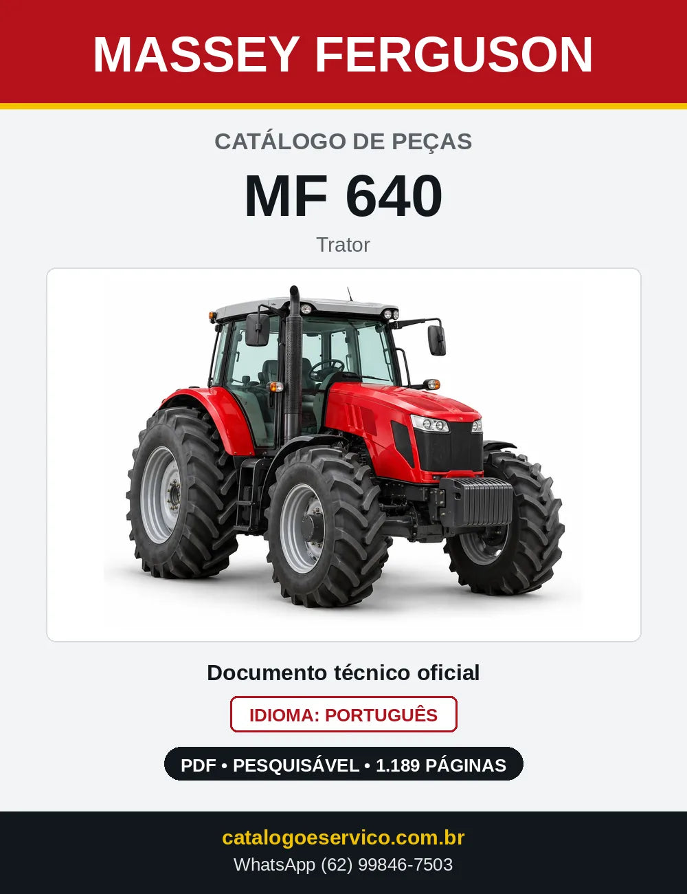 Capa do catálogo de peças Massey Ferguson MF 640 em PDF