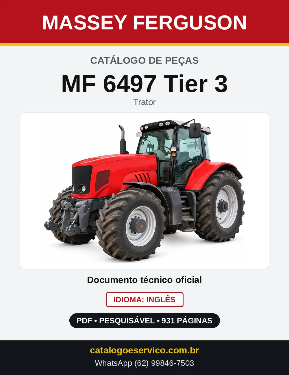 Capa do Catálogo de Peças Massey Ferguson MF 6497 Tier 3 — Trator