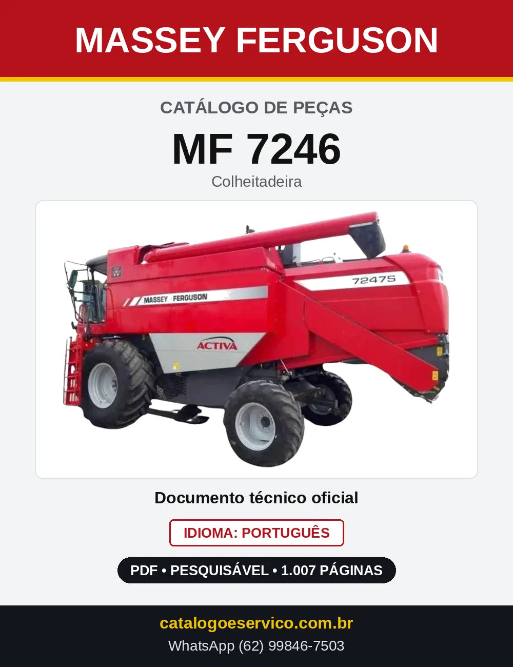 Capa do Catálogo de Peças Massey Ferguson MF 7246 — Colheitadeira