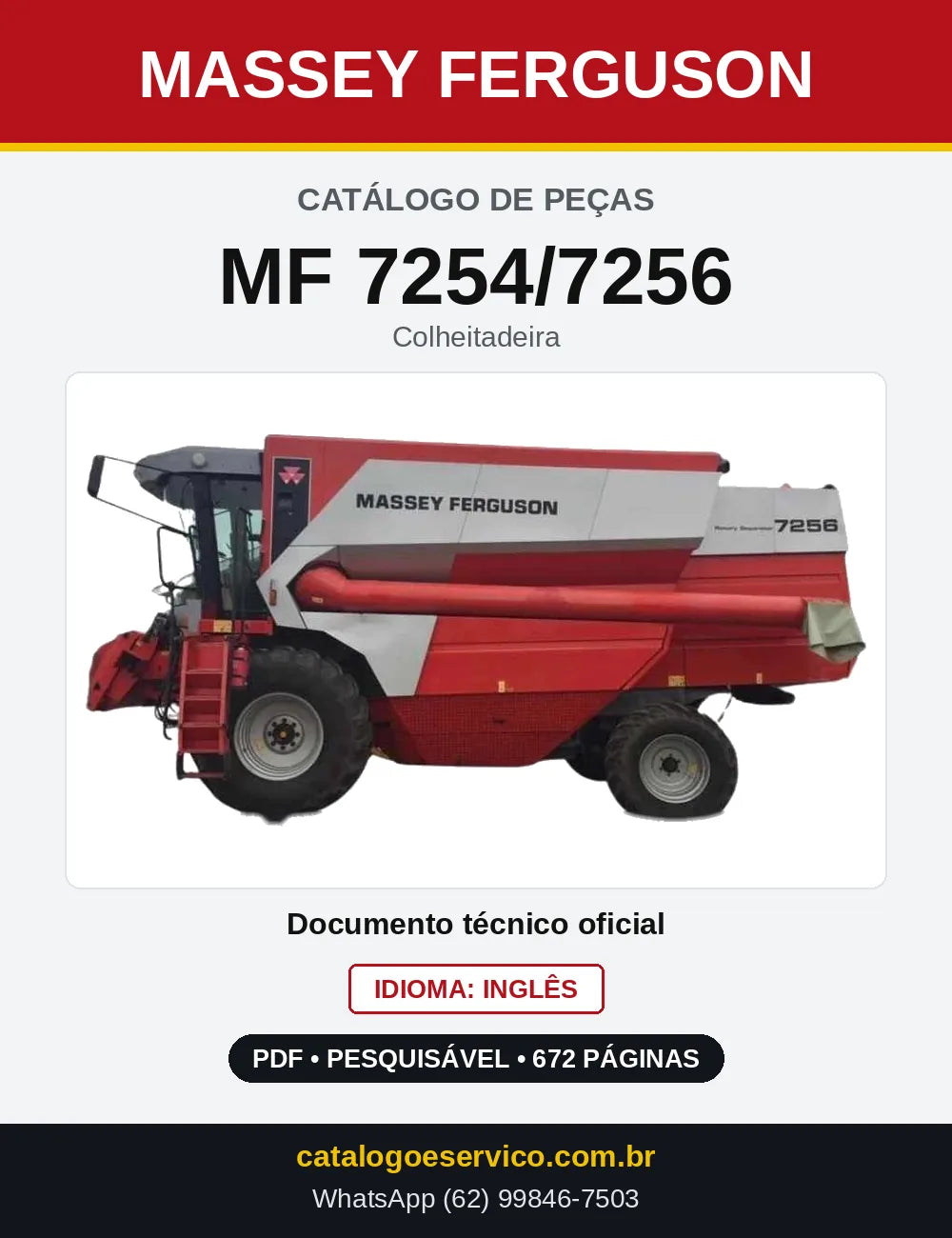 Capa do Catálogo de Peças Massey Ferguson MF 7254/7256 — Colheitadeira