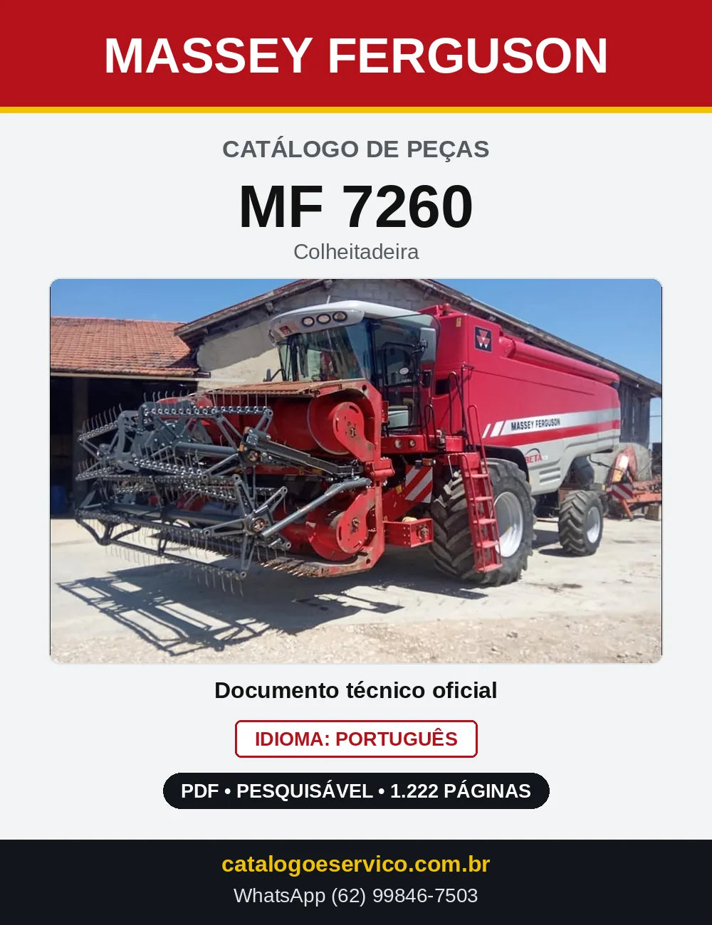 Capa do Catálogo de Peças Massey Ferguson MF 7260 — Colheitadeira