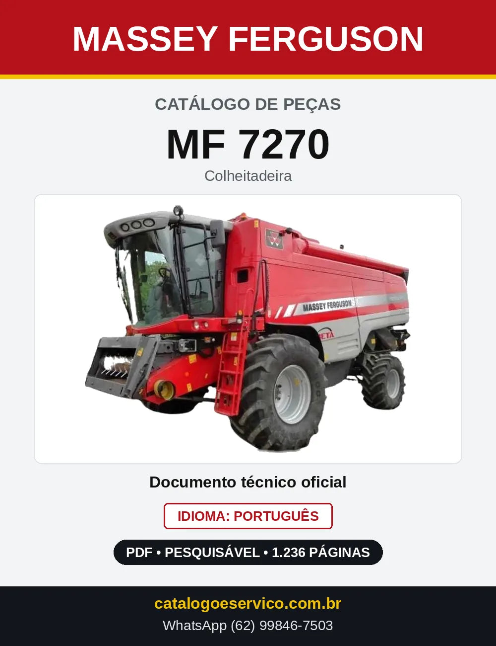 Capa do Catálogo de Peças Massey Ferguson MF 7270 — Colheitadeira