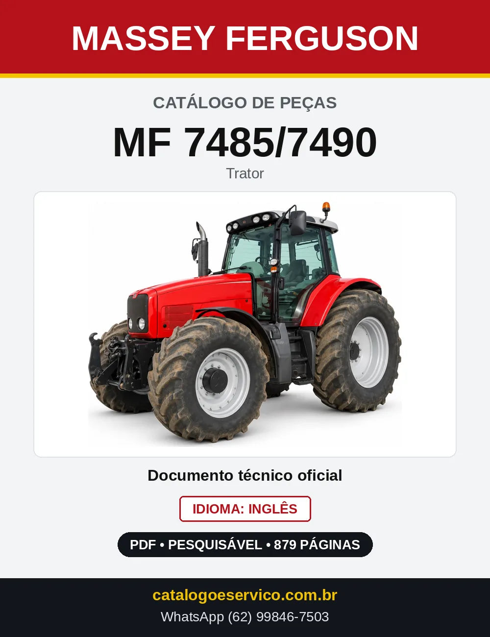 Capa do Catálogo de Peças Massey Ferguson MF 7485/7490 — Trator