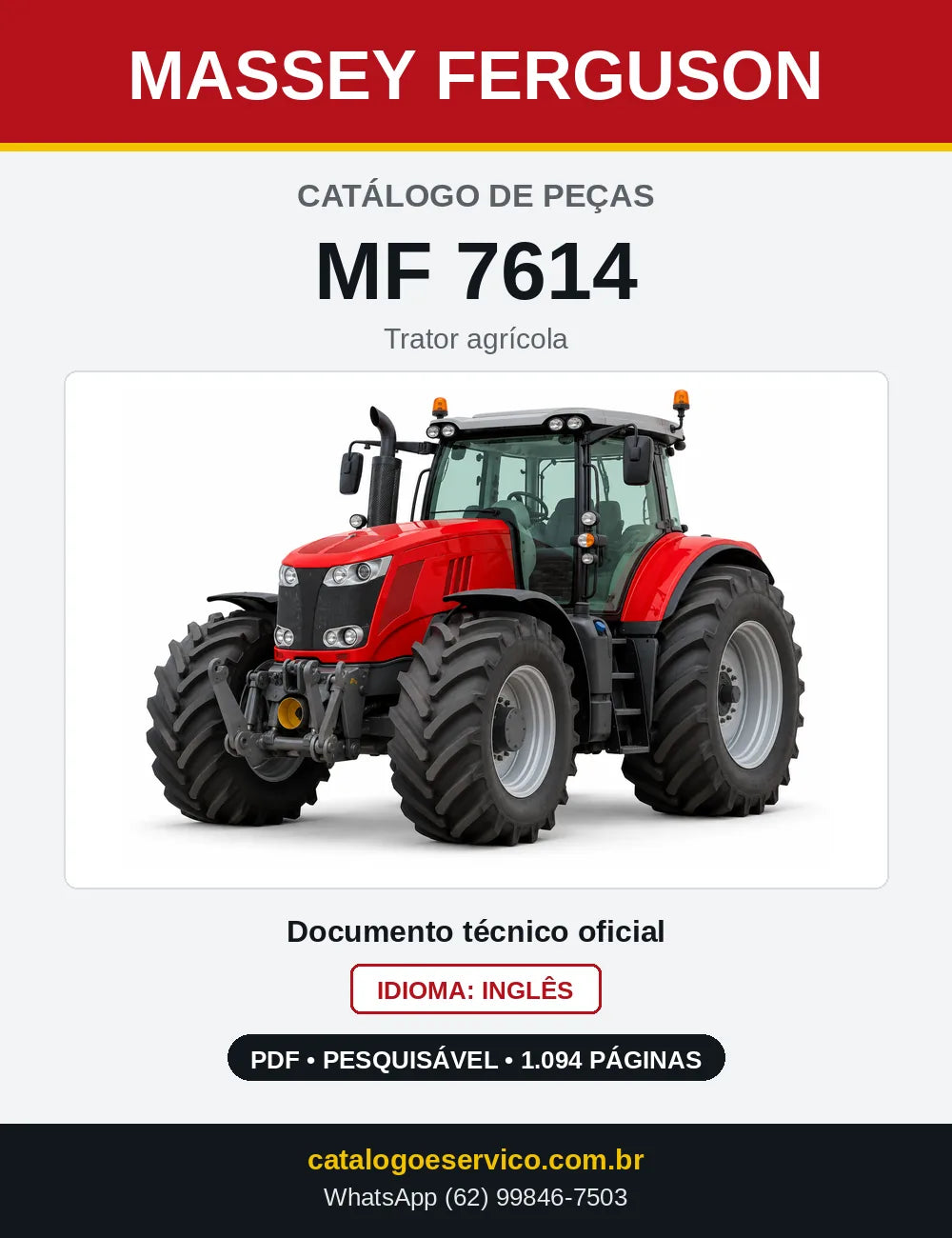 Capa do catálogo de peças Massey Ferguson MF 7614 em PDF