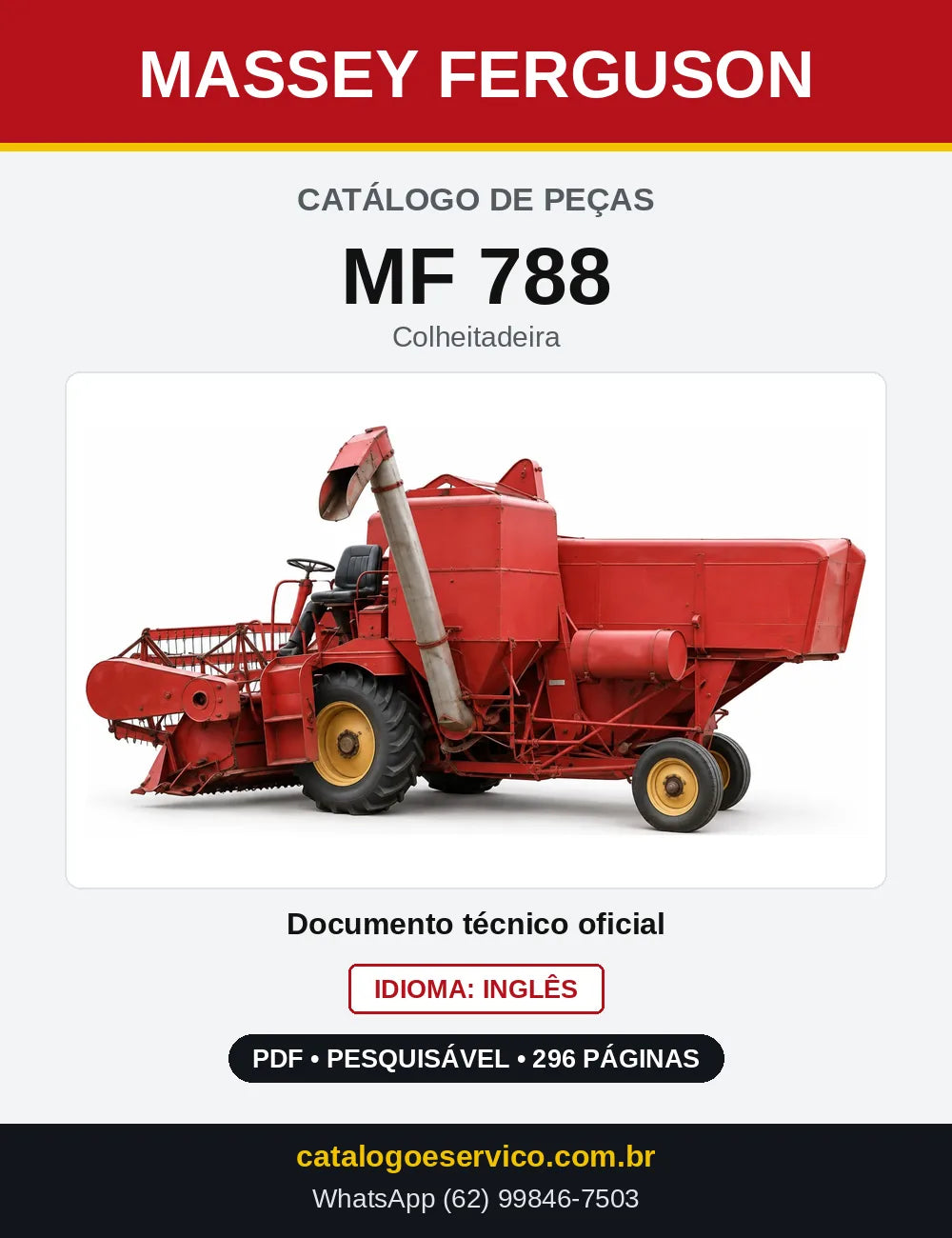 Capa do Catálogo de Peças Massey Ferguson MF 788 — Colheitadeira